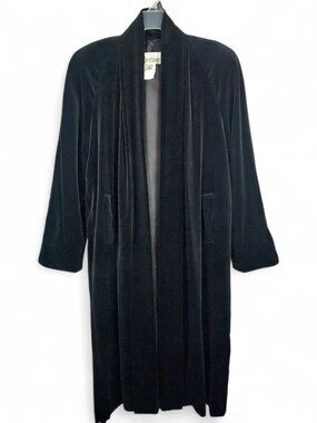 JS Collections S Velvet Long Coat Made in Canada Black Cotton Duster Jacket VTG